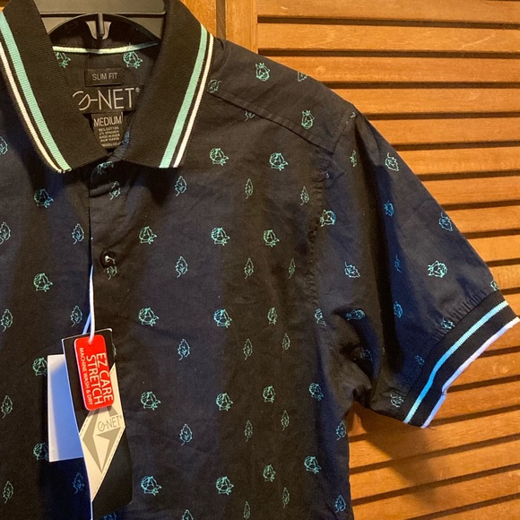 G-Net Black Slim Fitted Shirt w/Turquoise Prints - Picture 4 of 12